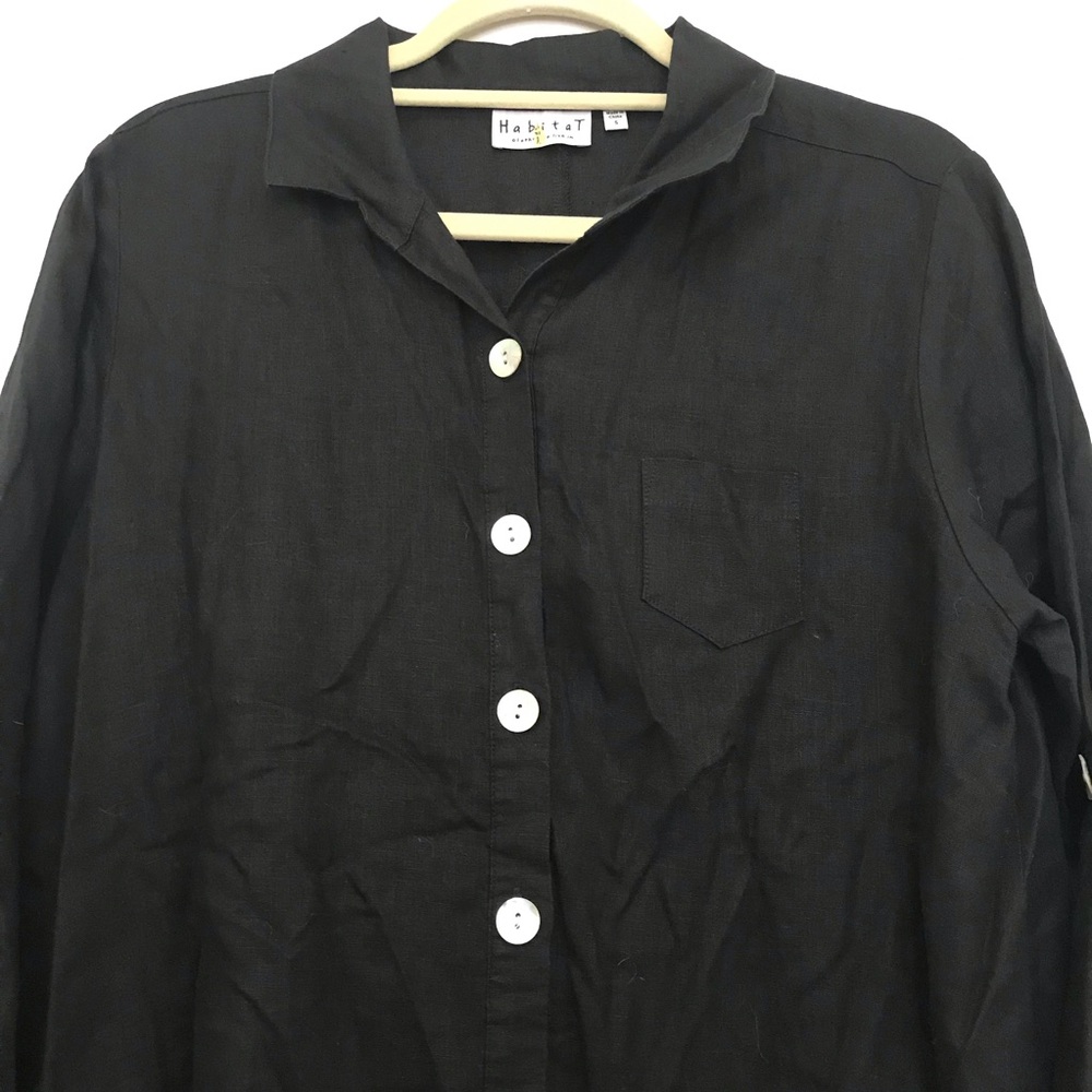 Habitat Black Linen Button-Front Tunic Top Size S - Picture 2 of 6